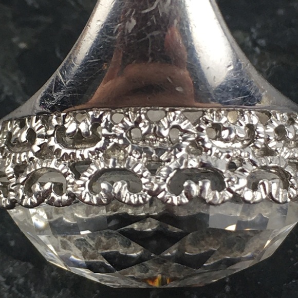 Sterling Silver Checkerboard Cut Crystal Marquise Ring 9 - Picture 10 of 12